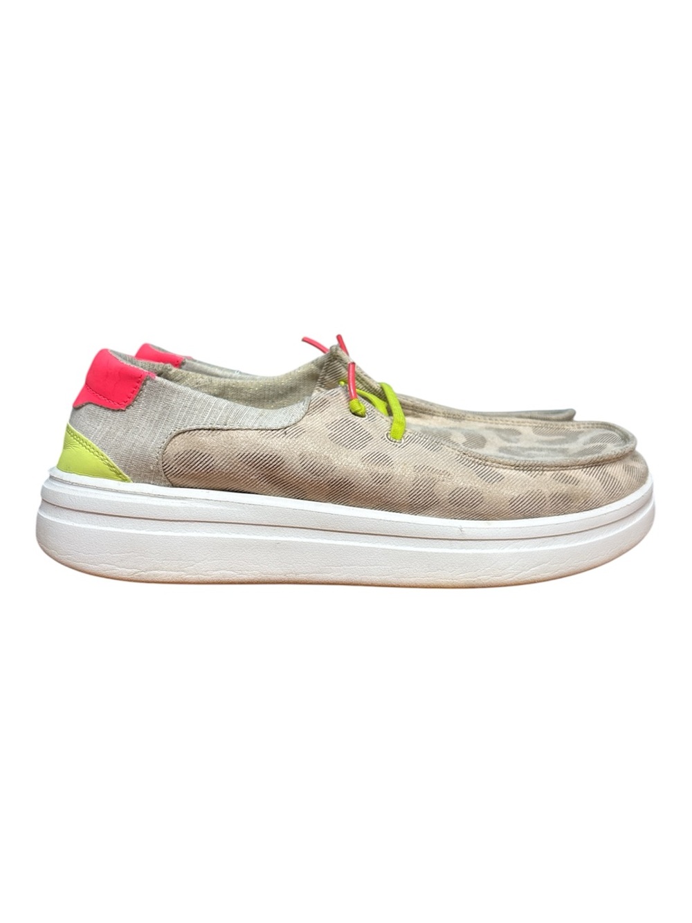 Hey Dude Womens Wendy Rise Leopard Neon Beige Size 8 Ultra Light Platform EVA - Picture 2 of 9